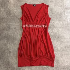 Red Y2k Embellished Ruched Sleeveless Mini Dress